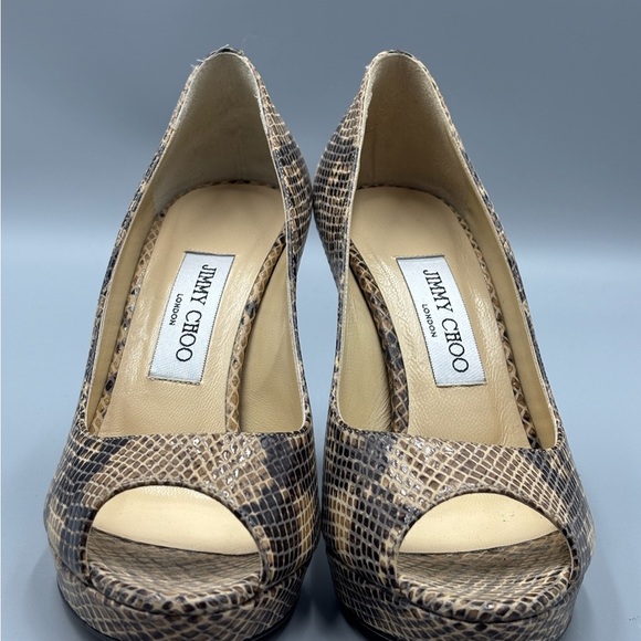Jimmy Choo Women's Peep Toe Heels - snakeskin size 37.5 - Picture 2 of 12